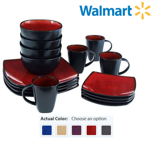 Gibson Home Soho Lounge Square 16-Piece red Dinnerware Set