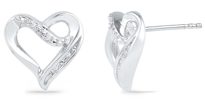 Diamond Accent Ribbon Heart Stud Earrings in Sterling Silver
