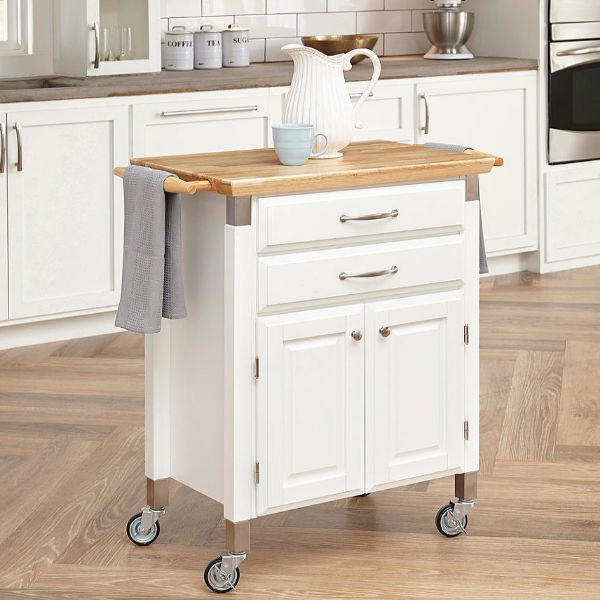 Dolly Madison Solid Wood Top Prep & Serve Kitchen Cart