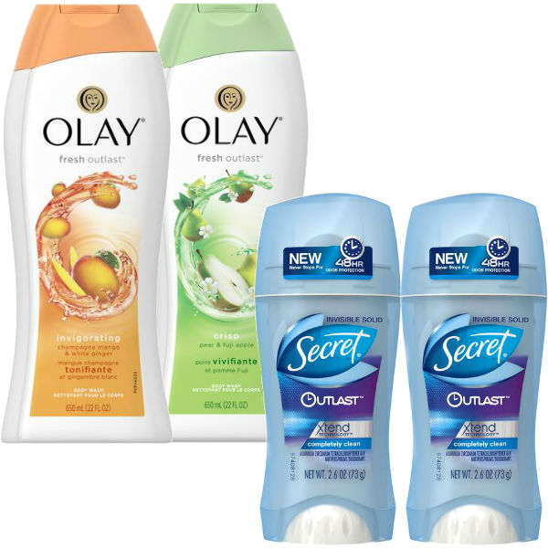 Desodorantes Secret y Olay Body Wash