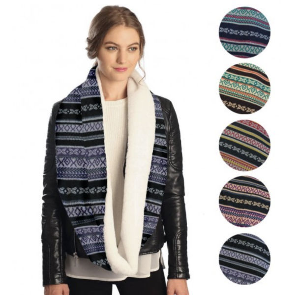 Fashion Design High Quality Striped Sherpa Lined Infinity Scarf