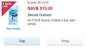 Secret Outlast - Walgreens Coupon