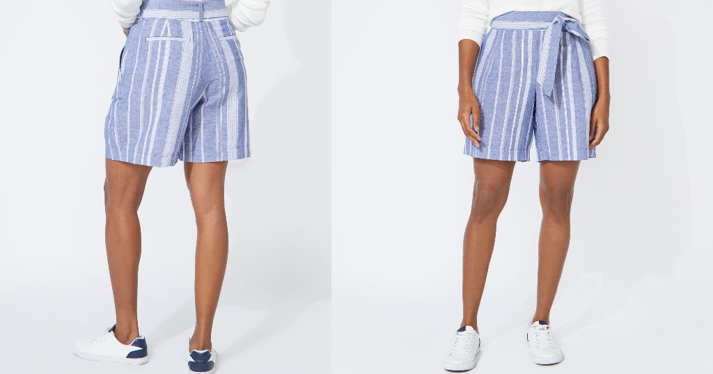 Striped Linen Blend High Waist Shorts