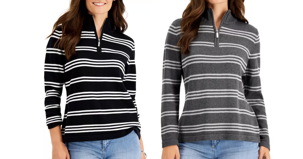 Style-Co.-Donna-Cotton-Striped-Quarter-Zip-Sweater