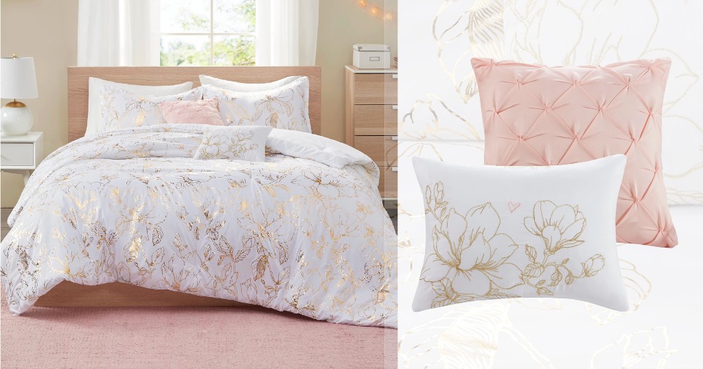 Set-de-Comforter-Intelligent-Design-Magnolia-Metallic-Flower