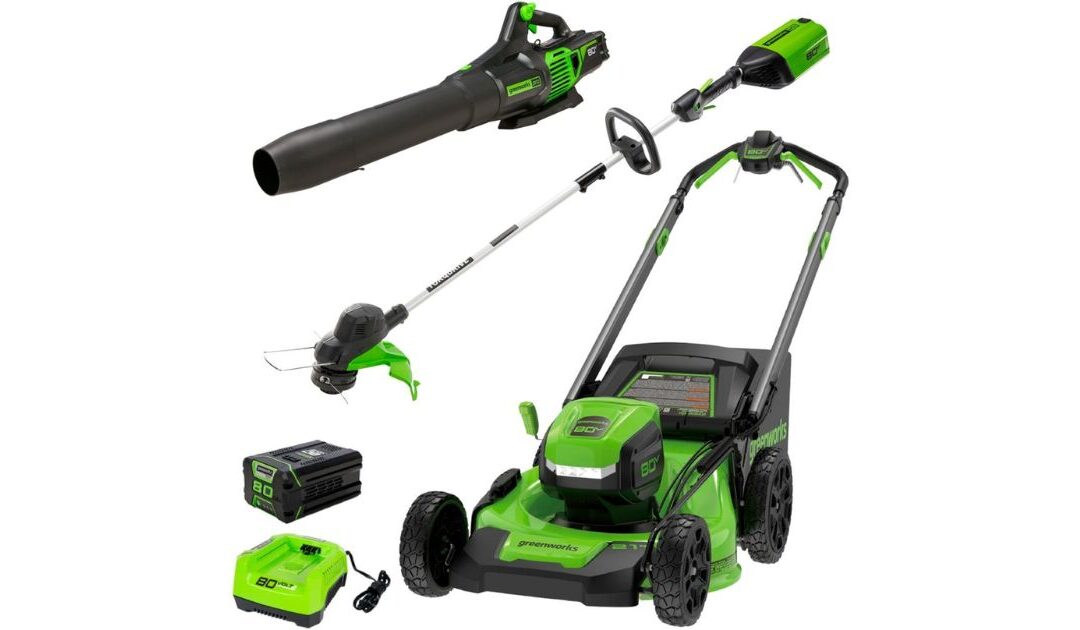 Greenworks – Lawn Mower, Trimmer y Leaf Blower Combo a solo $599.99 (Reg. $1,100)